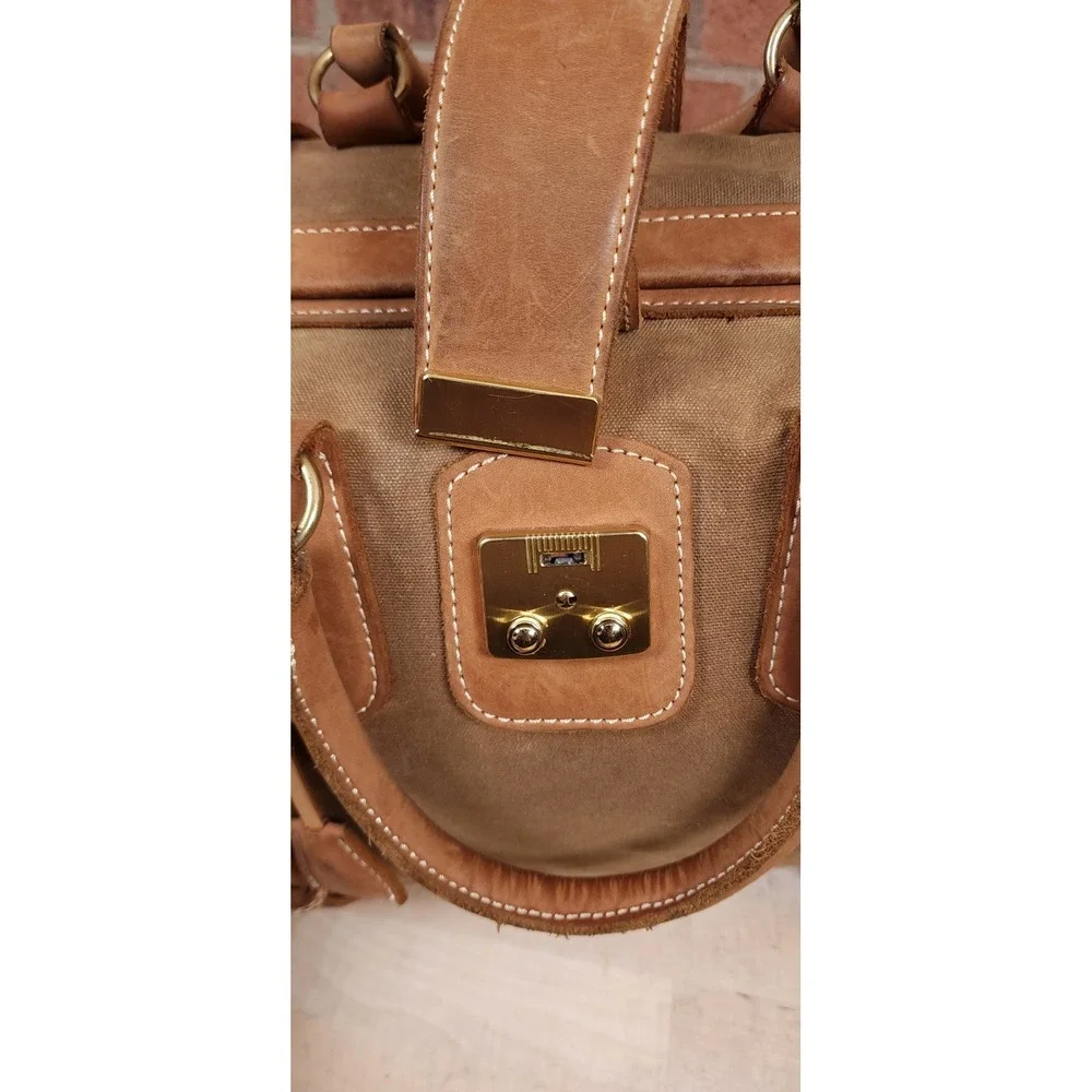 J Peterman Company Leather & Canvas Gladstone Brown Safari Travel Duffle Bag
